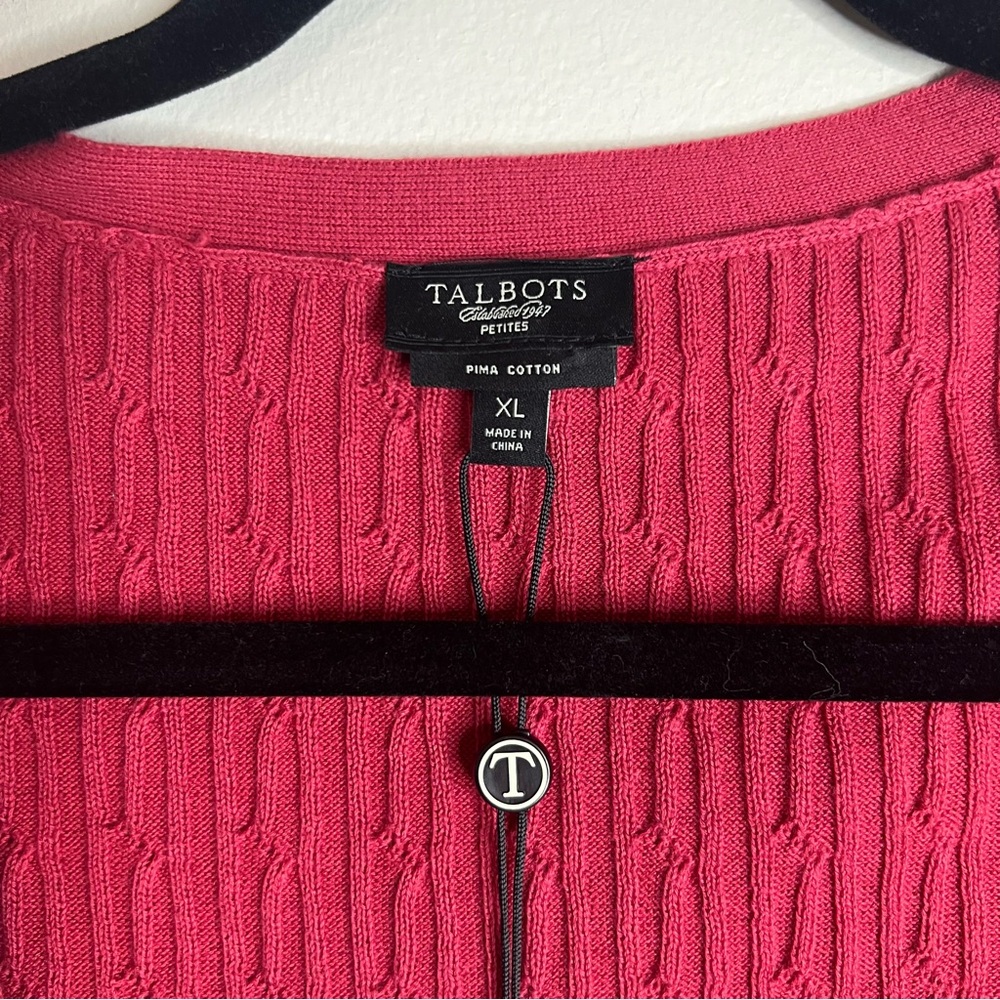 Talbots Pima Cotton Cardigan XL Petite Red Cable‎ Knit Button Front NWT - Picture 2 of 5